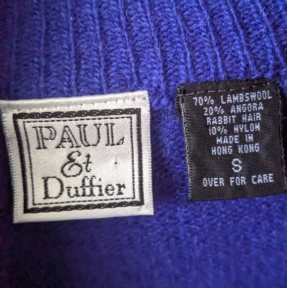Vintage 80s Paul Et Duffier Royal Blue Purple Angora Lambswool Sweater Tunic - Picture 2 of 4